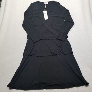 Maacie Maternity Medium Dress Midi Black Layered Tiered Long Sleeve Jersey Knit